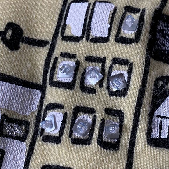 Koret Top Tee Women Large Yellow Multi Embellished Rhinestones Shopping Scenes - Picture 5 of 12